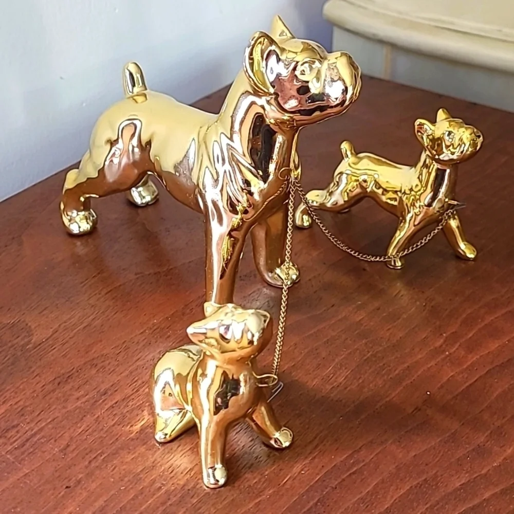 Gold bulldogs. Set of 3. One adult. 2 pups.